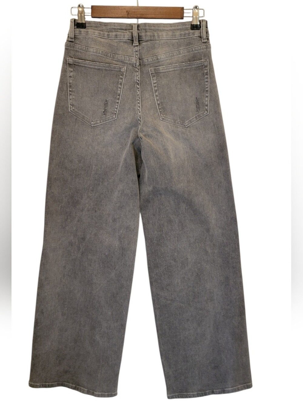 ONESO Gray Wide Leg Distressed Stretch Jeans Size 27 High Rise Denim 30" Inseam - Picture 3 of 10